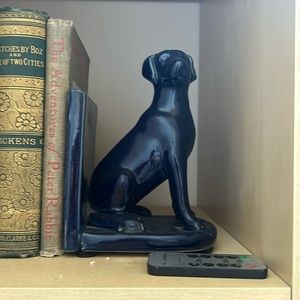 Set of 2 navy ceramic dog book ends